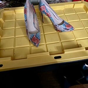 Colorful Snakeskin Patterned Women's Heels